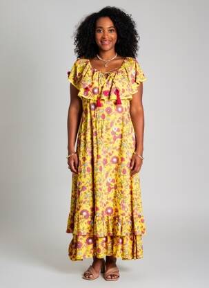 Rochie lungă mâneci scurte mâneci scurte galben RHUM RAISIN femeie