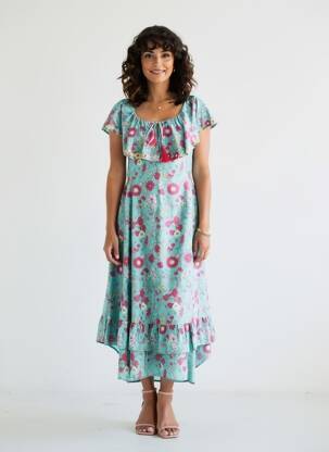 Rochie lungă mâneci scurte mâneci scurte verde RHUM RAISIN femeie