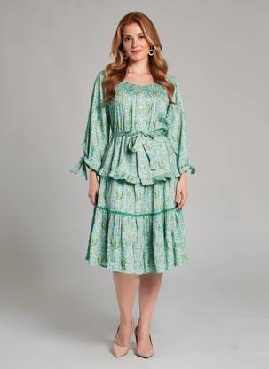Rochie midi mâneci 3/4 mâneci 3/4 verde RHUM RAISIN femeie