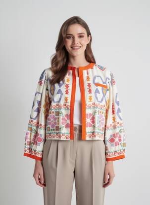 Jachete elegante țesătură crep portocalie LUNA LLENA femeie