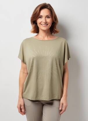 Tricou serigrafie cu strasuri mâneci scurte verde MARBLE femeie