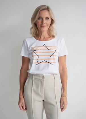 Tricou croială dreaptă mâneci scurte alb MARBLE femeie