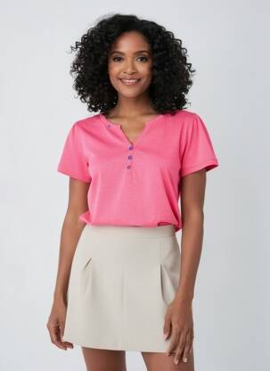 Tricou guler în v mâneci scurte roz IL GRANCHIO femeie