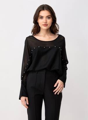 Top elasticitate mâneci lungi negru GAUDI femeie
