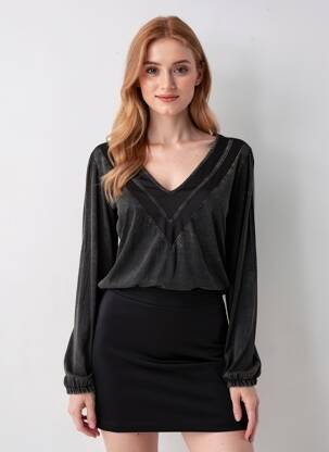 Top elasticitate mâneci lungi gri NÜ femeie