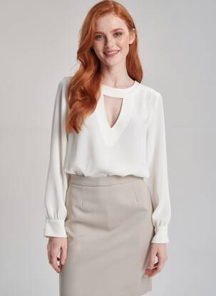 Top țesătură crep mâneci lungi bej LA PETITE FRANCAISE femeie