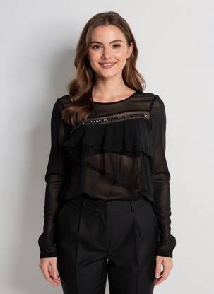 Top elasticitate mâneci lungi negru GAUDI femeie