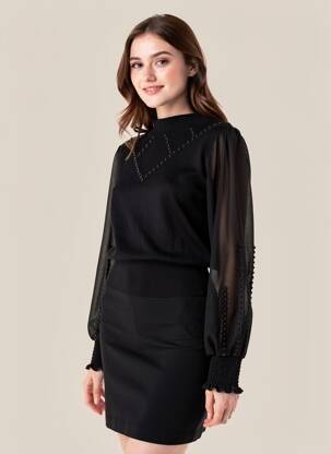 Pulover elasticitate mâneci lungi negru NÜ femeie