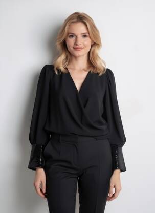 Top țesătură crep mâneci lungi negru ACCESS femeie
