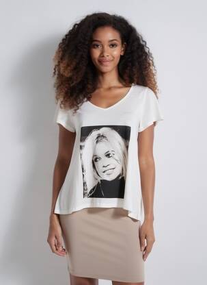 Tricou imprimeu fantezie mâneci scurte alb BRIGITTE BARDOT femeie