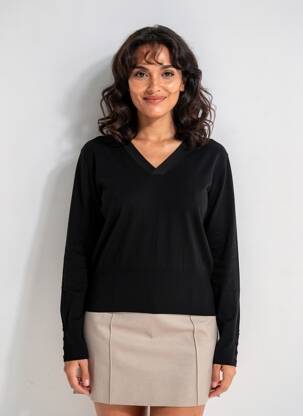 Pulover guler în v mâneci lungi negru MARKUP femeie