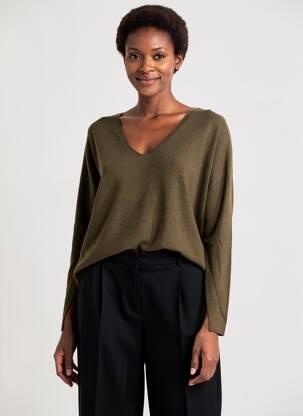 Pulover guler în v mâneci lungi verde OUI femeie