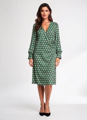 Rochie midi mâneci lungi mâneci lungi verde OUI femeie