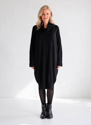 Rochie pulover strânsă pe partea de jos mâneci lungi negru MARBLE femeie