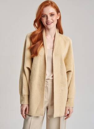 Vestă cu mâneci lungi guler în v bej MINKA DESIGN femeie
