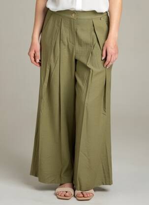 Pantalon evazat închidere cu fermoar sub clapetă cu nasturi verde DIXIE femeie