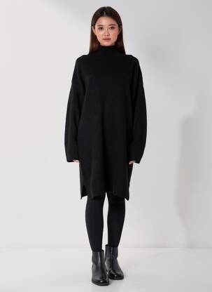 Rochie pulover croială dreaptă mâneci lungi negru B.YOUNG femeie