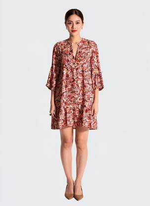 Rochie scurtă mâneci 3/4 mâneci 3/4 roșu PAKO LITTO femeie