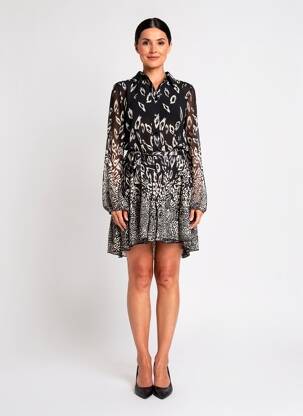 Rochie scurtă croială evazată mâneci lungi negru MOLLY BRACKEN femeie