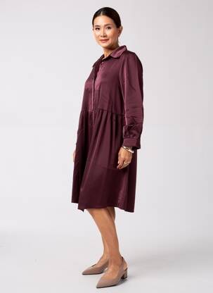 Rochie midi croială fluidă mâneci lungi violet PAKO LITTO femeie