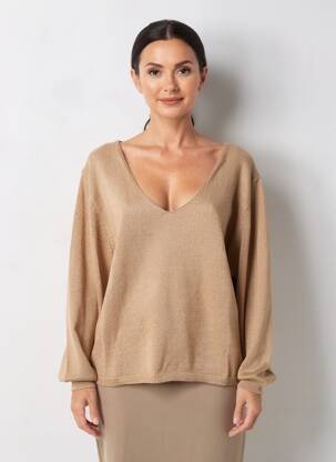 Pulover croială cambrată mâneci lungi bej MOLLY BRACKEN femeie