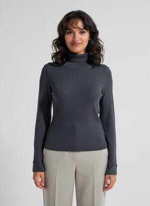 Pulover cu guler înalt croială cambrată mâneci lungi gri MOLLY BRACKEN femeie