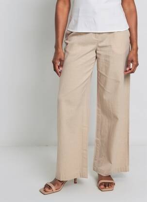 Pantalon drept talie elastică bej PAKO LITTO femeie