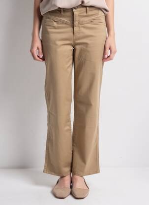 Pantalon drept închidere cu fermoar sub clapetă cu nasturi bej COUTURIST femeie