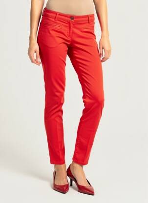 Pantalon slim închidere cu fermoar sub clapetă cu nasturi roșu COUTURIST femeie