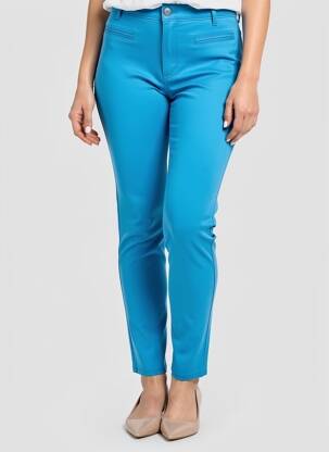 Pantalon slim închidere cu fermoar sub clapetă cu nasturi albastru COUTURIST femeie