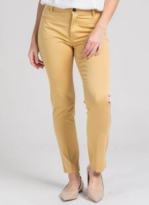 Pantalon slim închidere cu fermoar sub clapetă cu nasturi bej COUTURIST femeie