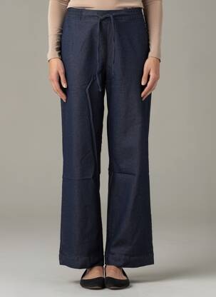 Pantalon drept talie elastică albastru COUTURIST femeie