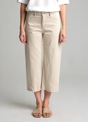 Pantalon 7/8 închidere cu fermoar sub clapetă cu nasturi bej COUTURIST femeie