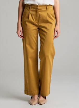 Pantalon drept închidere cu fermoar sub clapetă cu nasturi bej COUTURIST femeie