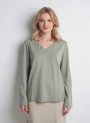 Top guler în v mâneci lungi gri COUTURIST femeie