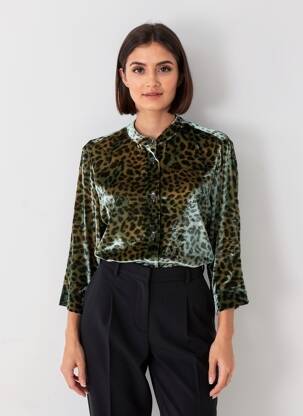 Cămașă imprimeu fantezie mâneci lungi verde COUTURIST femeie