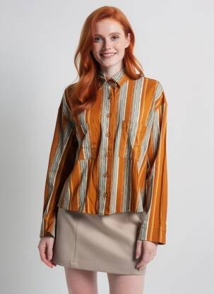 Cămașă imprimeu fantezie mâneci lungi maro COUTURIST femeie