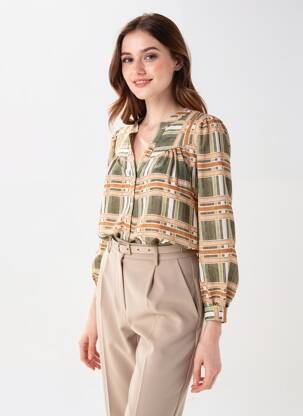 Cămașă imprimeu fantezie mâneci lungi verde MADE IN ITALY femeie