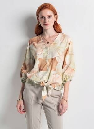 Top imprimeu fantezie mâneci 3/4 verde BLANC BOHEME femeie