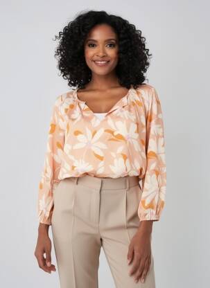 Bluză țesătură poplin mâneci 3/4 portocalie BLANC BOHEME femeie