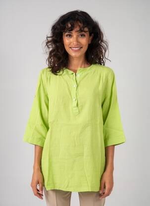 Top guler rotund mâneci 3/4 verde BLANC BOHEME femeie