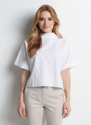 Top mâneci scurte mâneci scurte alb BLANC BOHEME femeie