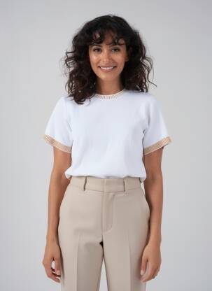Tricou croială cambrată mâneci scurte alb BLANC BOHEME femeie