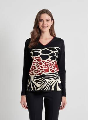Pulover croială cambrată mâneci lungi negru FRANCE RIVOIRE femme