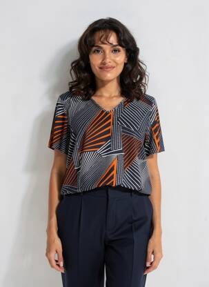 Tricou guler în v mâneci scurte albastru FRANCE RIVOIRE femeie