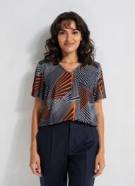 Tricou guler în v mâneci scurte albastru FRANCE RIVOIRE femme