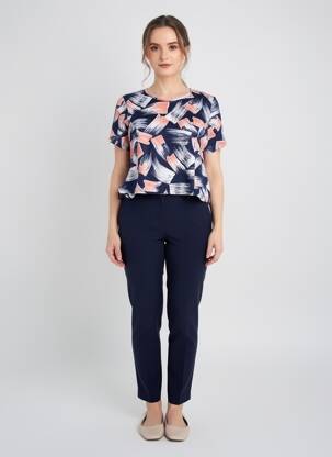 Tricou imprimeu fantezie mâneci scurte albastru FRANCE RIVOIRE femme