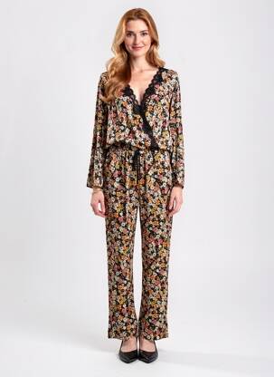 Salopetă-pantalon croială cambrată mâneci lungi negru ANTIGEL femme