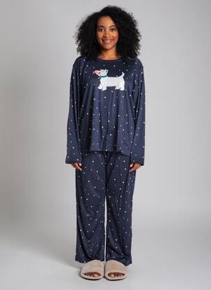 Pijama guler rotund albastru REBELLE femeie