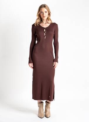 Rochie lungă mâneci lungi mâneci lungi maro AN' GE femeie